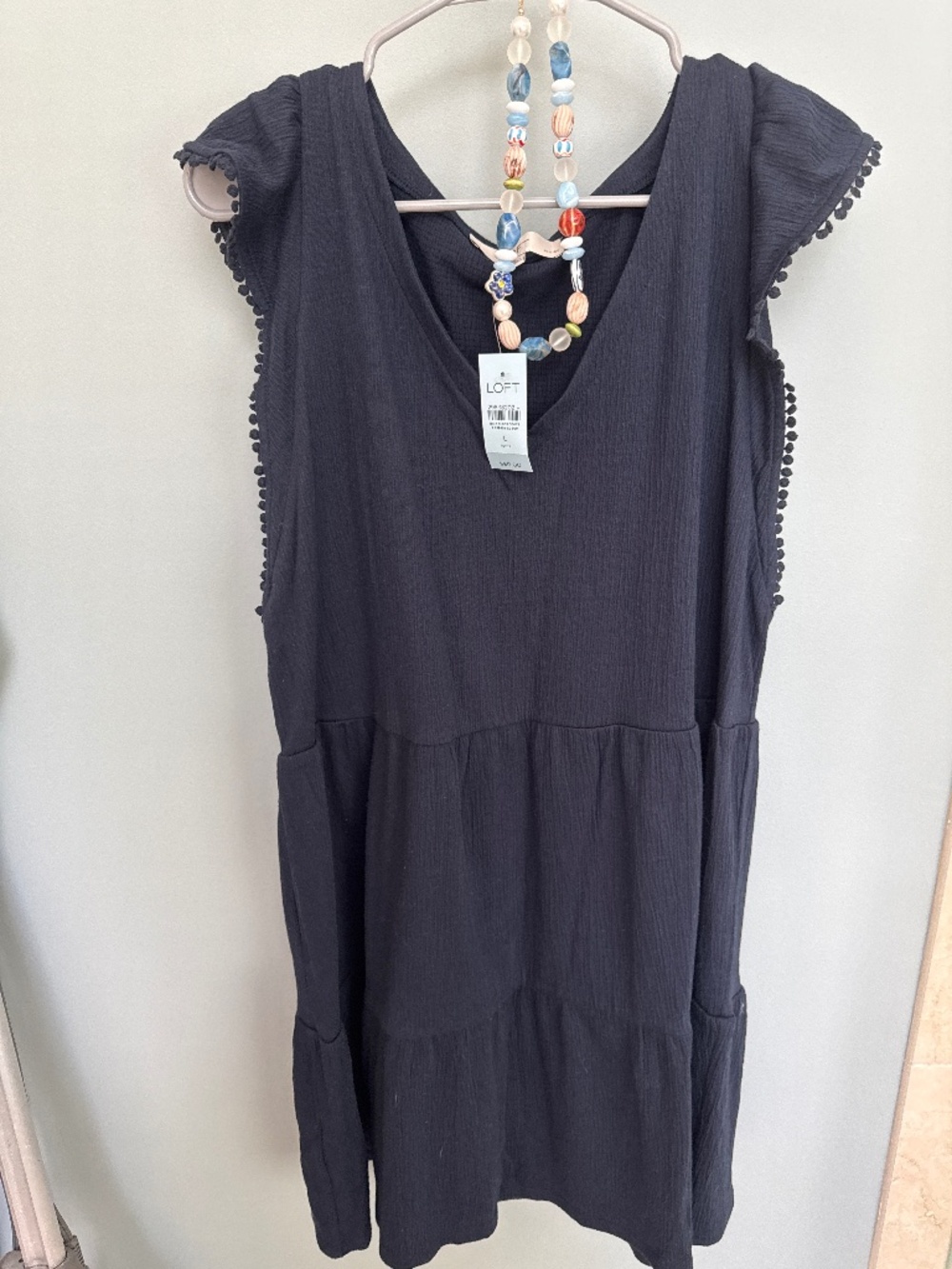 NWT LOFT cotton blend gauze dress, navy blue LP